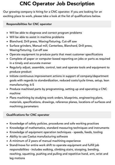 cnc machine setup operator|CNC Set Up/Operator Job Description .